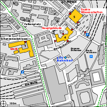 Location of the different university buildings